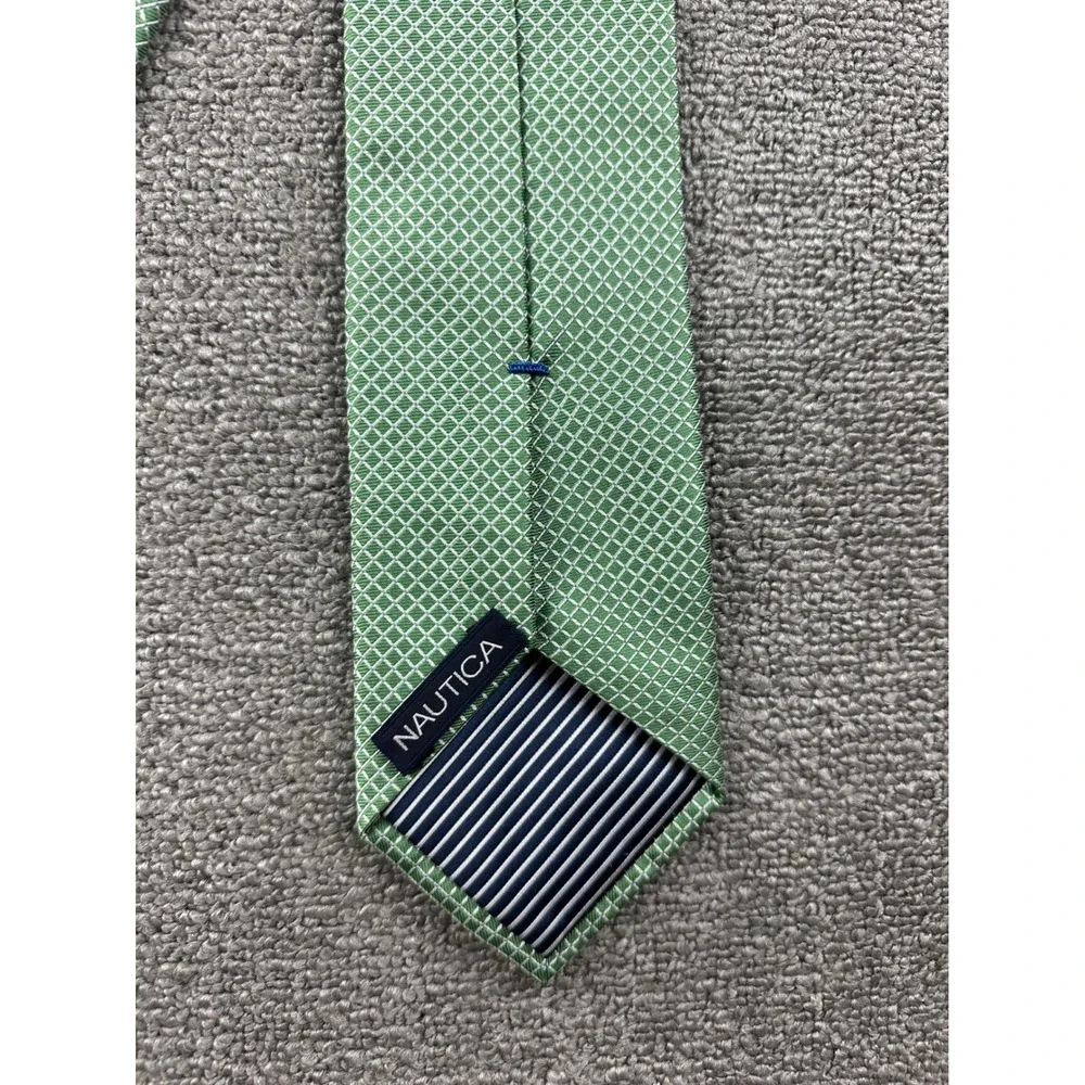 Nautica Tie Men Green‎ Geometric Diamond Pattern Woven Necktie Preppy Business